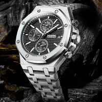 Montre à quartz Mark Fairwhale pour homme, acier inoxydable, diamètre 43 mm, résistance à l'eau 3 ATM, montre-bracelet de ville et d'affaires FW-5860