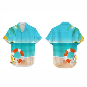 เสื้อชายหาดแบบซับลิเมชั่น แห้งเร็ว ระบายอากาศ ป้องกันรังสียูวี สไตล์ฮาวาย สำหรับวันหยุดฤดูร้อน กระดุมเขาสัตว์ ปกคอพับได้ - Product Image 1