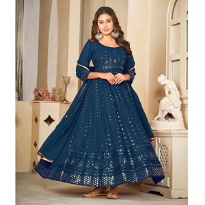 ชุดอานาร์กาลีสำหรับผู้หญิงคุณภาพพรีเมียม แขนสามส่วน ผ้าจอร์เจตต์เครป แบบเย็บกึ่งสำเร็จ สำหรับงานแต่งงานและงานเฉลิมฉลองต่างๆ - Product Image 1