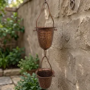 Chaîne de pluie décorative en cuivre artisanale pour gouttière, évacuation des eaux de pluie extérieure, décoration suspendue pour jardin - Product Image 6