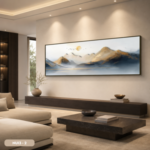 Cuadro de Arte Abstracto Moderno Hecho a Mano de la Marca HALO, Impresión en Seda de Paisaje de Montaña con Pájaros y Sol, Marco de Madera, Arte de Interior NUI3-2 Vietnam - Product Image 3