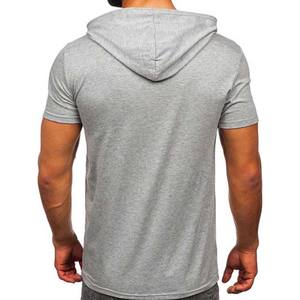 Sudadera con Capucha de Alta Calidad con Logotipo Personalizado Bordado, Manga Corta, 100% Algodón, Felpa, para Hombre, Color Gris Jaspeado, Secado Rápido para Verano - Product Image 2