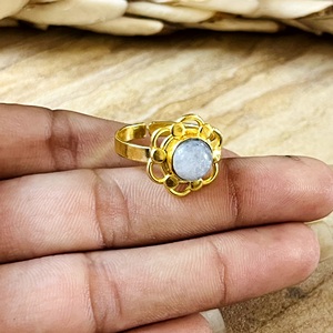 New Arrival Boho Flower Moonstone <b>Ring</b> Ethnic Brass <b>Rings</b> Women 18k Gold Plated Floral Tribal <b>Statement</b> Jewelry Wholesale/OEM - Product Image 2