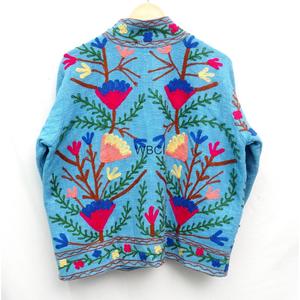 Veste 100% coton, tissu TNT, broderie florale Suzani, doublure intérieure en coton, veste de soirée pour femme, style chic - Product Image 6