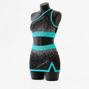 Tenue d'entraînement pour équipe de cheerleading avec strass brillants, nouveau design, haut court et jupe pour studio de danse, uniformes de cheerleading avec strass - Product Image 6