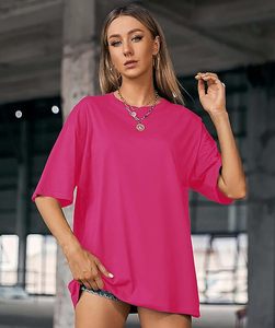T-shirt ample pour femme, couleur unie, col rond, manches courtes, coupe ample, tissu jersey respirant, à porter au printemps et en été - Product Image 2