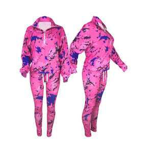 Women's <b>Pink</b> Blue Camouflage Print <b>Tracksuit</b> Full Sleeve Zipper Sport Wear Set Regular Fit All Seasons Knitted Polyester - Product Image 1