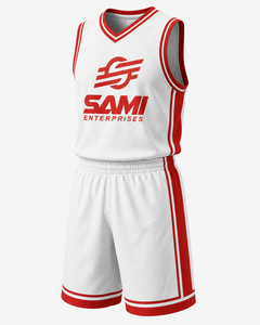 Basketball Uniform Set White <b>Red</b> Sublimated Mesh Jersey Shorts Unisex Adult Athletic Wear - Product Image 4