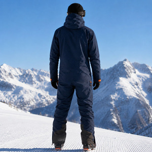 Combinaison de ski/snowboard imperméable pour homme, bleu marine et orange, avec fermeture éclair et capuche, pour les sports d'hiver en plein air - Product Image 4