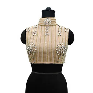 Elegant High Neck Beaded Crop <b>Top</b> Sleeveless Rhinestone Embellished Sheath Gown Evening Dress - Product Image 4