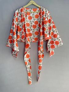 Top Corto Tipo Wrap con Estampado Floral de Algodón Indio, Hecho a Mano, Estilo Bohemio, Ropa Casual de Verano para Mujer, Talla Única - Product Image 2