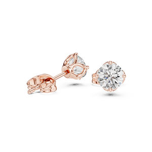 Boucles d'oreilles de fiançailles en or rose 14 carats avec diamant rond cultivé en laboratoire pour femmes |   Nouveau diamant cultivé - Product Image 4