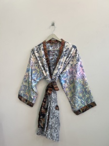 Short Length Silk Patchwork Kimono Beach Cover Up Silk <b>Dress</b> - Product Image 5