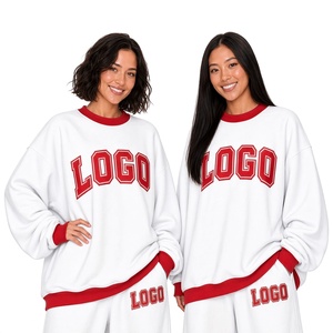 Women's Oversized <b>Pink</b> Crew Neck <b>Sweatshirt</b> With White Logo Print Drop-Shoulder Long Sleeve Knitted Cotton Autumn Wear - Product Image 6