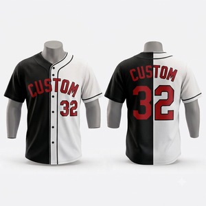 Maillot de baseball personnalisé pour homme, noir et blanc, blocs de couleur contrastés, sublimé, anti-humidité, manches courtes, coupe classique, adulte - Product Image 1