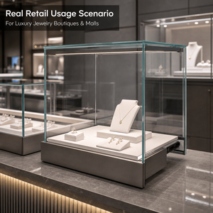 LUX Commercial Grade Tempered Glass Countertop <b>Showcase</b> with LED Display, Stainless Steel Jewelry Display Cabinet for Retail - Product Image 3