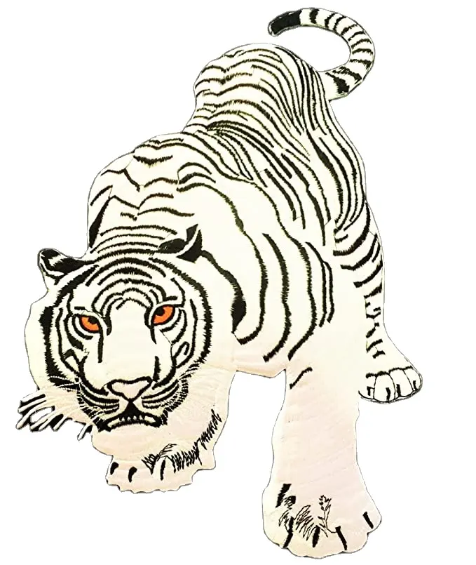 Porta de remendo tigre branco grande predador siberian, bordado, queixo de bengala, tigre, ferro de bordado, 6 polegadas
