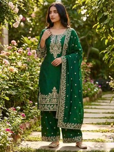 Ready stock Wholesale Supplier Women Clothing Modest Floor-Length Embroidered Dresses Indian Pakistani <b>Top</b> Bottom Dupatta 82282 - Product Image 3
