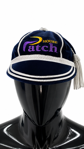 House Patch Velvet <b>Baseball</b> <b>Cap</b> 6-Panel Embroidered Logo Unisex Formal Hat <b>Black</b> with Silver Trim and Tassel - Product Image 2