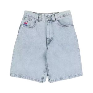 Vintage Acid Wash Rhinestone 100% Polyester Denim Shorts <b>Men</b> Baggy Jorts Double Knee Streetwear Loose Fit Custom Logo <b>Jeans</b> - Product Image 6