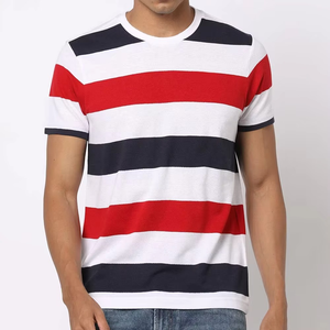 T-shirt à rayures horizontales rouge, blanc et bleu marine pour homme, manches courtes, col rond, décontracté, été, coupe régulière, léger, respirant - Product Image 1