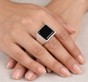 Wholesale 925 Sterling Silver Square Natural Black <b>Onyx</b> Gemstone <b>Signet</b> <b>Ring</b> Textured Bold Men's Statement Fine Handmade Jewelry - Product Image 4