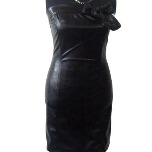 Elegante vestido bustier de cuero negro 2025 primavera otoño mujer vestido de piel sintética Oficina señora manga corta slim fit mono abrigos - Product Image 1