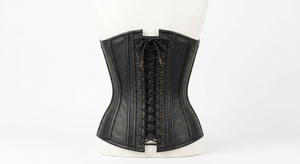 Women's Genuine <b>Leather</b> Breathable <b>Corset</b>-Steampunk Front Busk & Side Lacing <b>Top</b>-Handmade Gothic Tummy Control <b>Leather</b> Bustier - Product Image 3