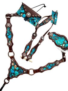 Ensemble personnalisé en cuir véritable léger imprimé marbre pour chevaux comprenant des selles de tête de cheval Western de saison - Product Image 2