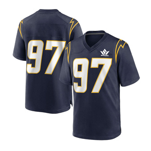 Maillot de football américain pour homme, bleu marine, col en V, manches courtes, numéro 97, respirant, anti-transpiration, polyester, uniforme d'équipe personnalisé - Product Image 1