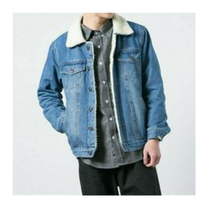 Custom Light Blue Denim Winter <b>Jackets</b> for Men 100% Cotton <b>with</b> <b>Fleece</b> <b>Lining</b> Stand Collar Patchwork Design-Wholesale Price - Product Image 2