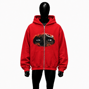 Sudadera con capucha y cremallera completa personalizada con estampado gráfico rojo, diseño de ojo, estilo urbano oversize, unisex, fabricante mayorista - Product Image 1