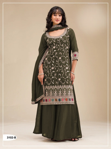 Direct Factory Supply Salwar Suit Palazzo Styles Vichitra with Heavy Embroidery Sequence Work Readymade <b>Pakistani</b> Salwar Kameez - Product Image 3