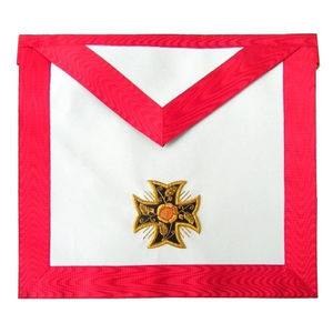 Tablier maçonnique brodé sur mesure, rouge, blanc, avec bordure dorée, motif croix, style classique, accessoire de cérémonie pour franc-maçon - Product Image 3