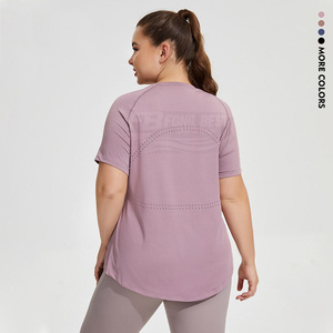 Wholesale Short Sleeve Mesh Breathable Gym <b>Tops</b> Women Quick Dry Skin-friendly Soft High Stretch Plus Size Crew Neck Tank <b>Top</b> - Product Image 1