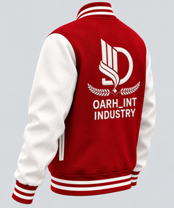 เสื้อแจ็คเก็ตวาร์ซิตี้สีแดงสำหรับผู้ชาย OARH_INT INDUSTRY พร้อมปักโลโก้ตามสั่ง ปิดกระดุมด้านหน้า สวมใส่สบายๆ ในฤดูใบไม้ร่วง - Product Image 4