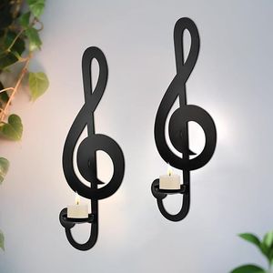ZAYHENYOO 2-<b>Lantern</b> <b>Set</b> Wall Mounted Musical Note Metal Candle Holders with Foldable Tray Decor for Home or Office - Product Image 1