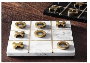 Juego de Tic Tac Toe de Mármol Negro Premium con Piezas de Latón Dorado Cepillado X y O, Tablero de Mesa Clásico Moderno Decorativo - Product Image 6