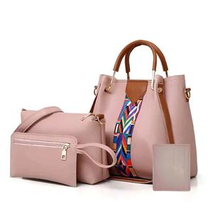 Bolsos de cuero genuino, juego 4 en 1, bolso tote rosa para mujer, bolso bandolera, bolso de hombro de 4 piezas para mujer con tarjeteros de marca - Product Image 1