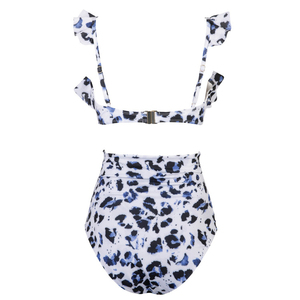 Women Halter Neckline <b>Triangle</b> Bra Floral Ruffled <b>Bikini</b> Top TIE SIDE High Waist Bottom Two Piece Swimwear <b>Set</b> Breathable Belt - Product Image 4