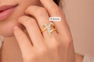 Anillo de Astrología con Signo Zodiacal Aries en Oro y Circonita Cúbica, Plata de Ley 925, Piedra de Nacimiento de Marzo y Abril - Product Image 6