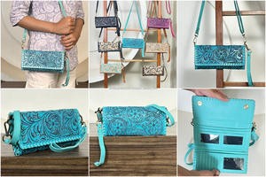 Bolso Mini Trifold de Cuero Vacuno Genuino con Diseño Floral Estilo Occidental, Vintage, Boho, Estilo Inglés, con Bloqueo RFID para Mujer - Product Image 3