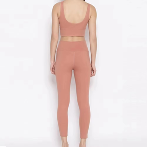 Women's <b>Rose</b> Pink Yoga Set Racerback Crop <b>Top</b> High Waist Full Length Leggings 2 Piece Seamless Activewear Spandex Polyester - Product Image 2