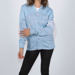 Sorority Fraternity <b>Light</b> Blue Acrylic Knitted <b>Cardigan</b> Full Sleeve Button Front Men's Sweater Lightweight Quick Dry School Wear - Product Image 2