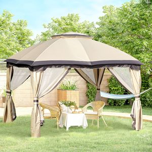"Beige 10x12 Patio <b>Canopy</b> with Steel Frame Vented <b>Roof</b> & Mesh Walls-for Villa Courtyard Park & Outdoor Use" - Product Image 2