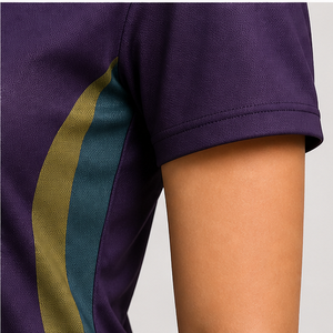 Custom Plum Teal <b>Gold</b> <b>Ribbon</b> Stripe Womens Polo Shirt Quick Dry Breathable Short Sleeve Performance Golf Team Uniform WPS-0883 - Product Image 6