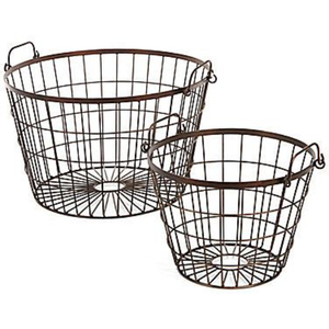 Set Of 2 Black Metal <b>Wire</b> <b>Basket</b> Multi-Purpose Round Kitchenware Tabletop Fruit & Vegetables Storage <b>Basket</b> With Handles - Product Image 1