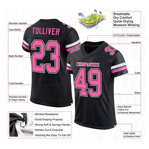 Maillot de football personnalisé noir, rose et blanc pour hommes, femmes et équipes, vêtements de sport, uniforme de football américain imprimé par sublimation - Product Image 3