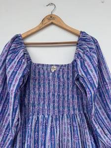 Smocked Cotton Maxi <b>Dress</b> Floral Stripe Print <b>Ruffle</b> Sleeve Long <b>Dress</b> V Neck Boho Summer Wear Ladies Garden Party Outfit - Product Image 4