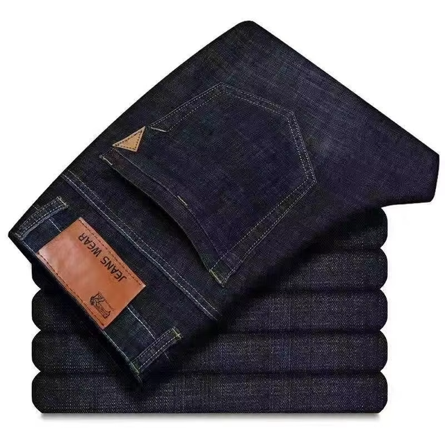 Breathable Plus Size Casual Regular Fit Men's Denim Jeans Light Wash Mid Waist Solid Pattern Washed Cotton Pants